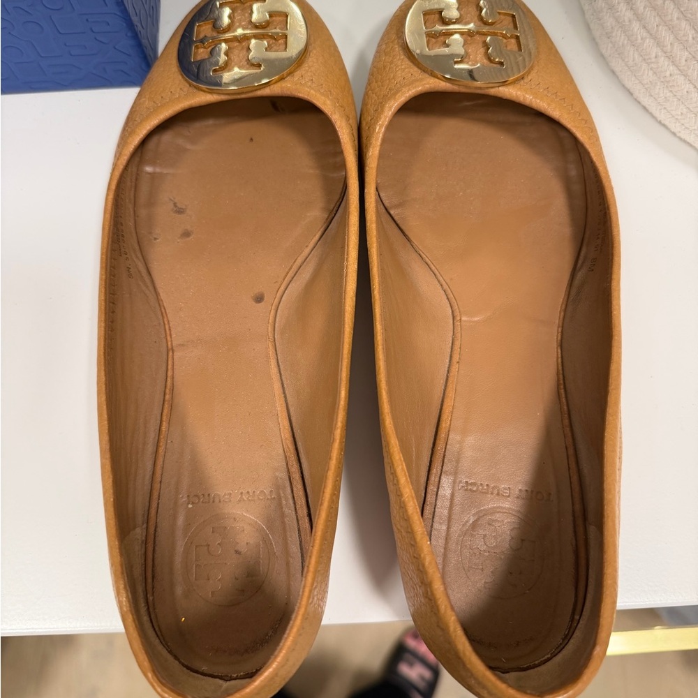 Tory Burch Brown Leather Flats with Gold Logo